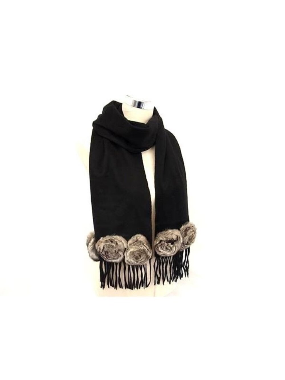 Fendi Cashmere 100% Fringe Scarf Shawl Black